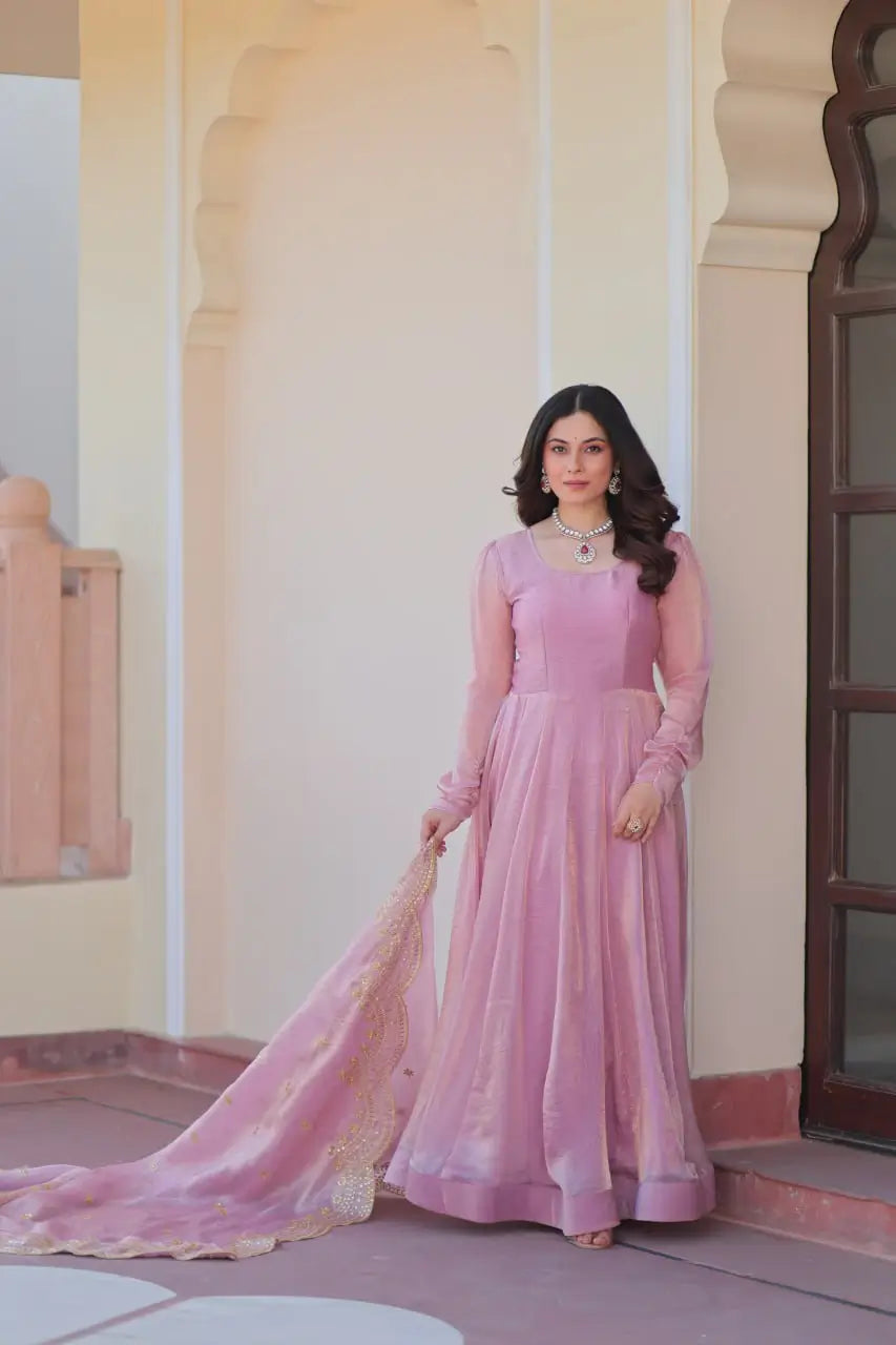 Fendy Chiffon Embroidered Kali Gown with Dupatta – Designer Party & Wedding Wear