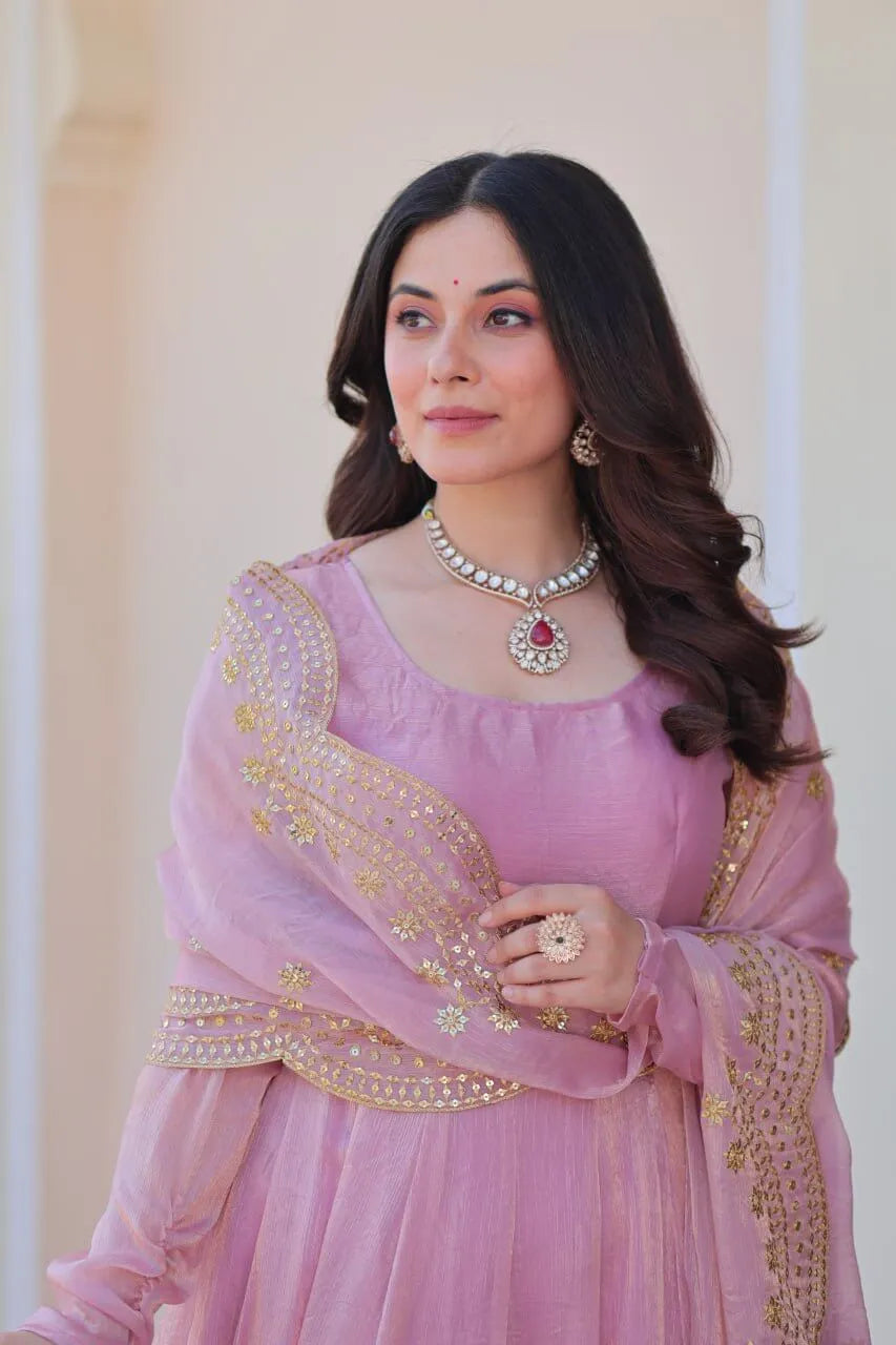 Fendy Chiffon Embroidered Kali Gown with Dupatta – Designer Party & Wedding Wear