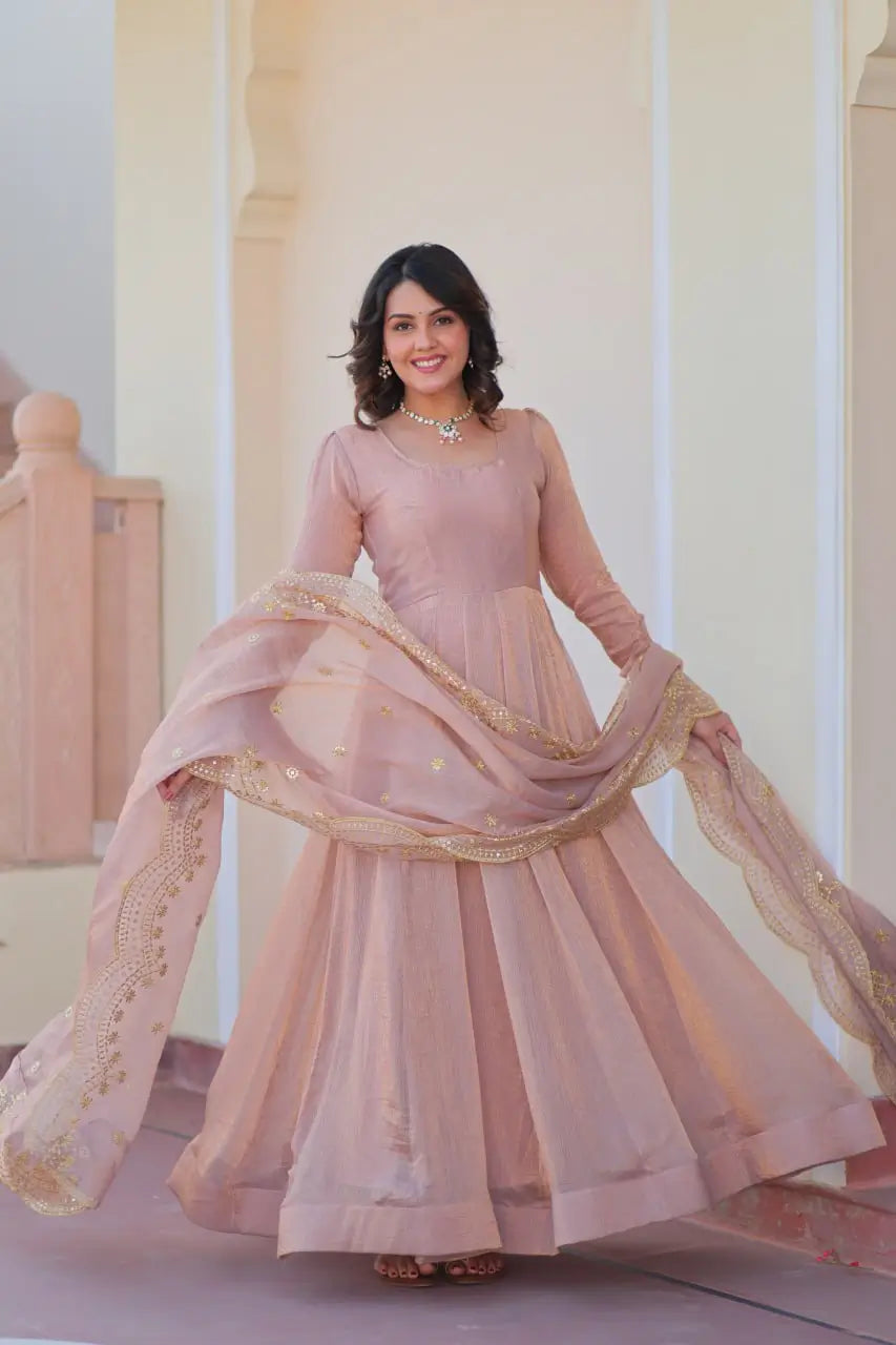 Fendy Chiffon Embroidered Kali Gown with Dupatta – Designer Party & Wedding Wear
