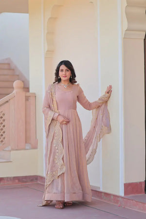 Fendy Chiffon Embroidered Kali Gown with Dupatta – Designer Party & Wedding Wear