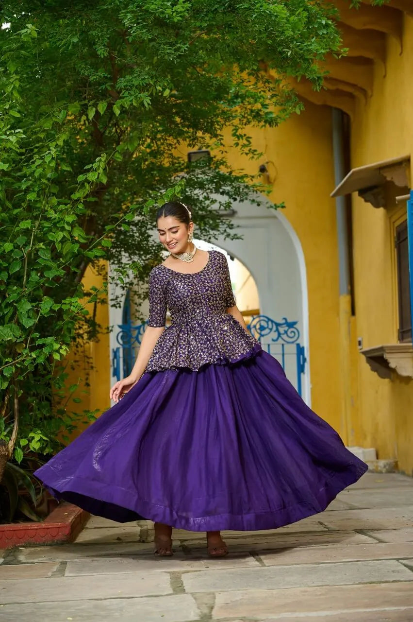 Fendy Embroidered Peplum Blouse with Flared Lehenga – Festive & Wedding Wear