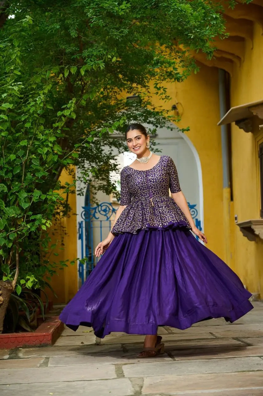 Fendy Embroidered Peplum Blouse with Flared Lehenga – Festive & Wedding Wear