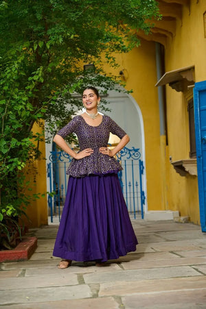 Fendy Embroidered Peplum Blouse with Flared Lehenga – Festive & Wedding Wear