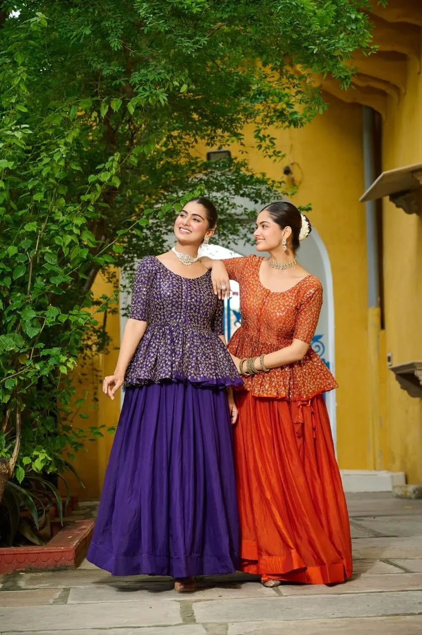 Fendy Embroidered Peplum Blouse with Flared Lehenga – Festive & Wedding Wear