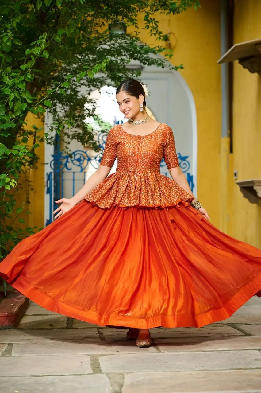 Fendy Embroidered Peplum Blouse with Flared Lehenga – Festive & Wedding Wear