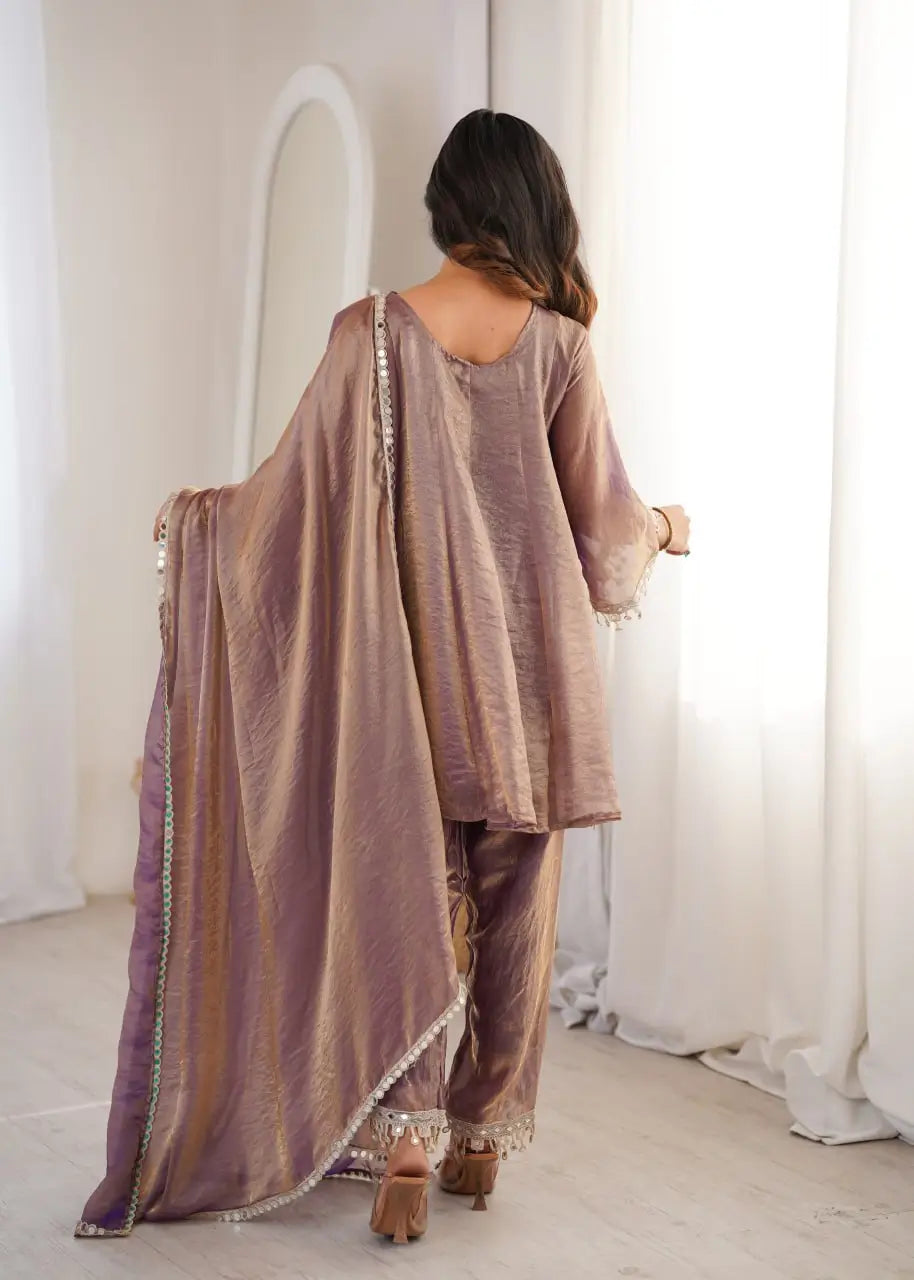 Fendy Fabric Mirror Work Kurti Pant Set with Dupatta