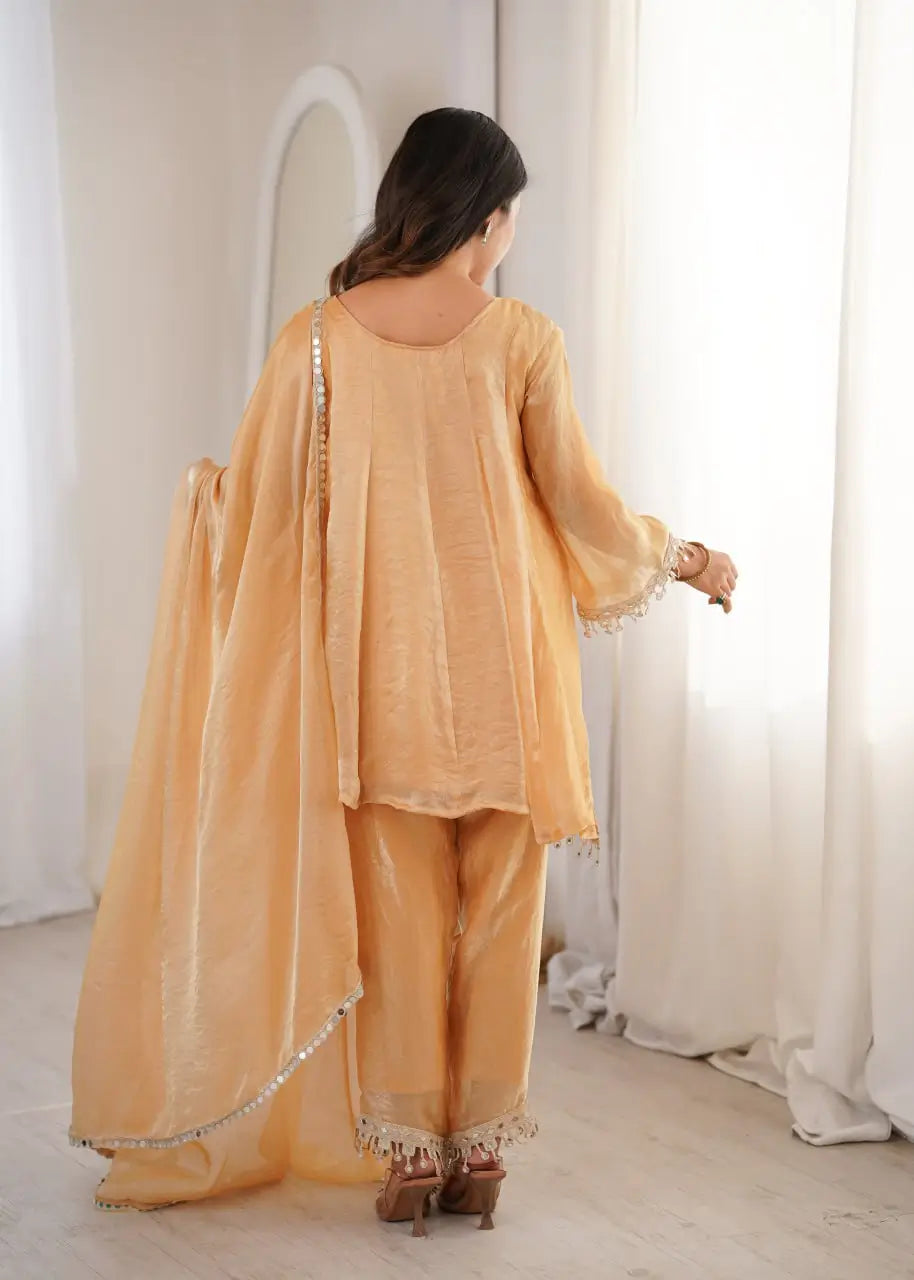 Fendy Fabric Mirror Work Kurti Pant Set with Dupatta