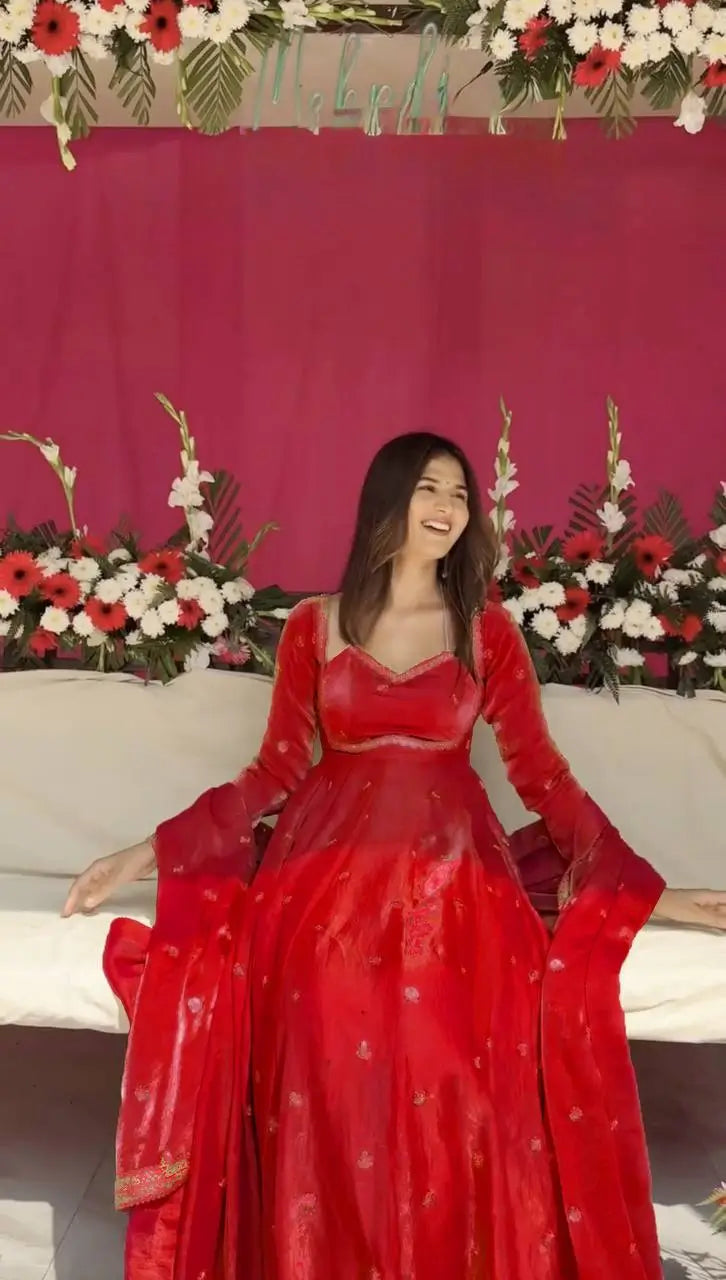 Fendy Silk Embroidered Anarkali Set with Dupatta