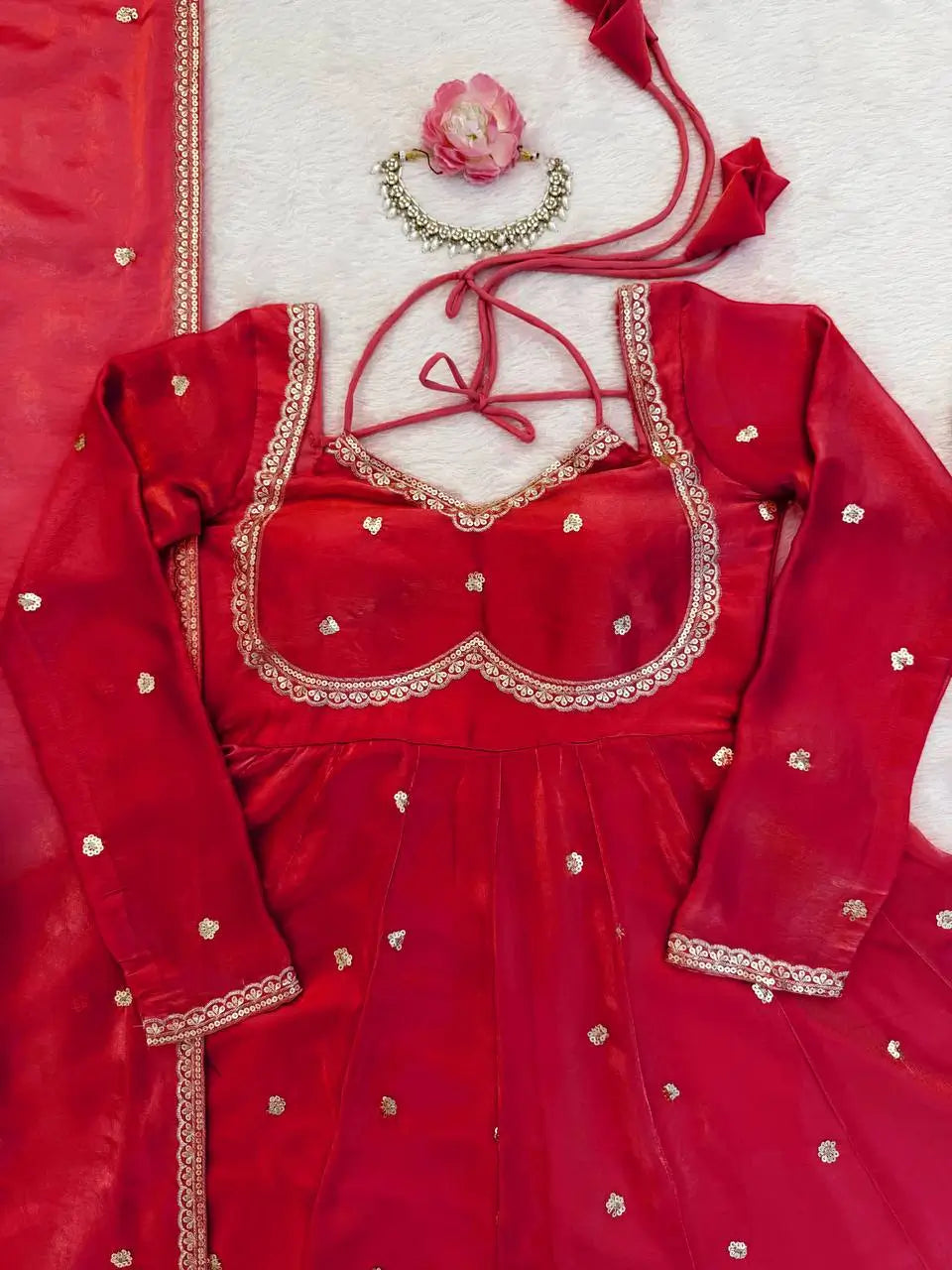 Fendy Silk Embroidered Anarkali Set with Dupatta