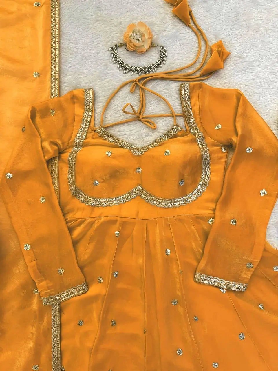 Fendy Silk Embroidered Anarkali Set with Dupatta