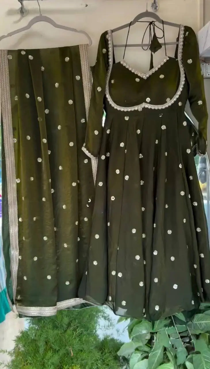 Fendy Silk Embroidered Anarkali Set with Dupatta