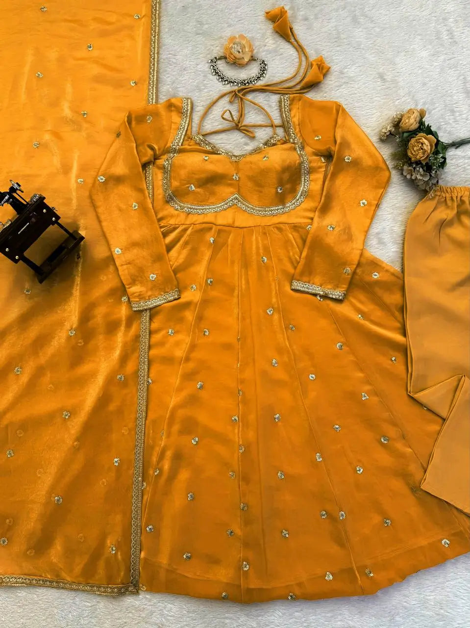 Fendy Silk Embroidered Anarkali Set with Dupatta