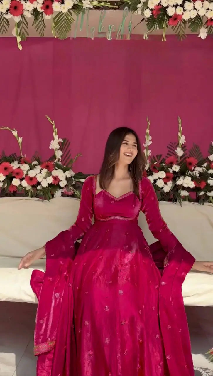 Fendy Silk Embroidered Anarkali Set with Dupatta