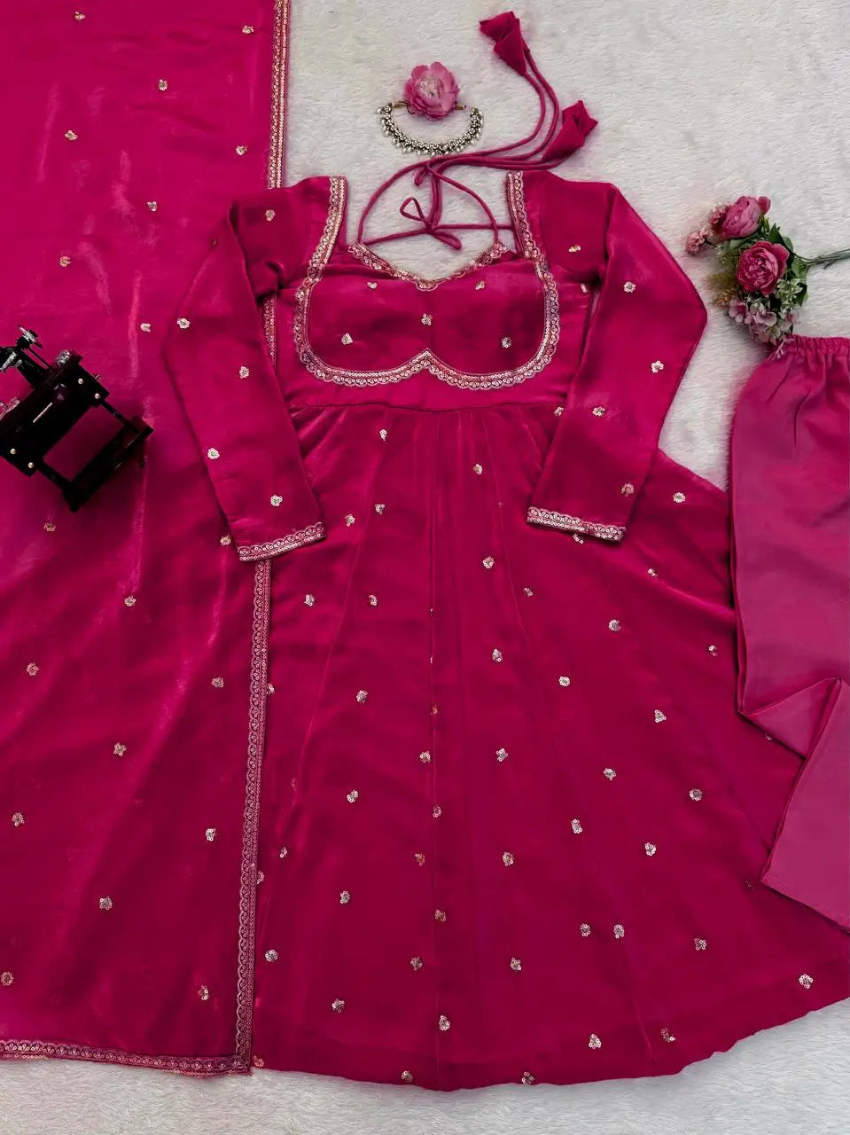 Fendy Silk Embroidered Anarkali Set with Dupatta