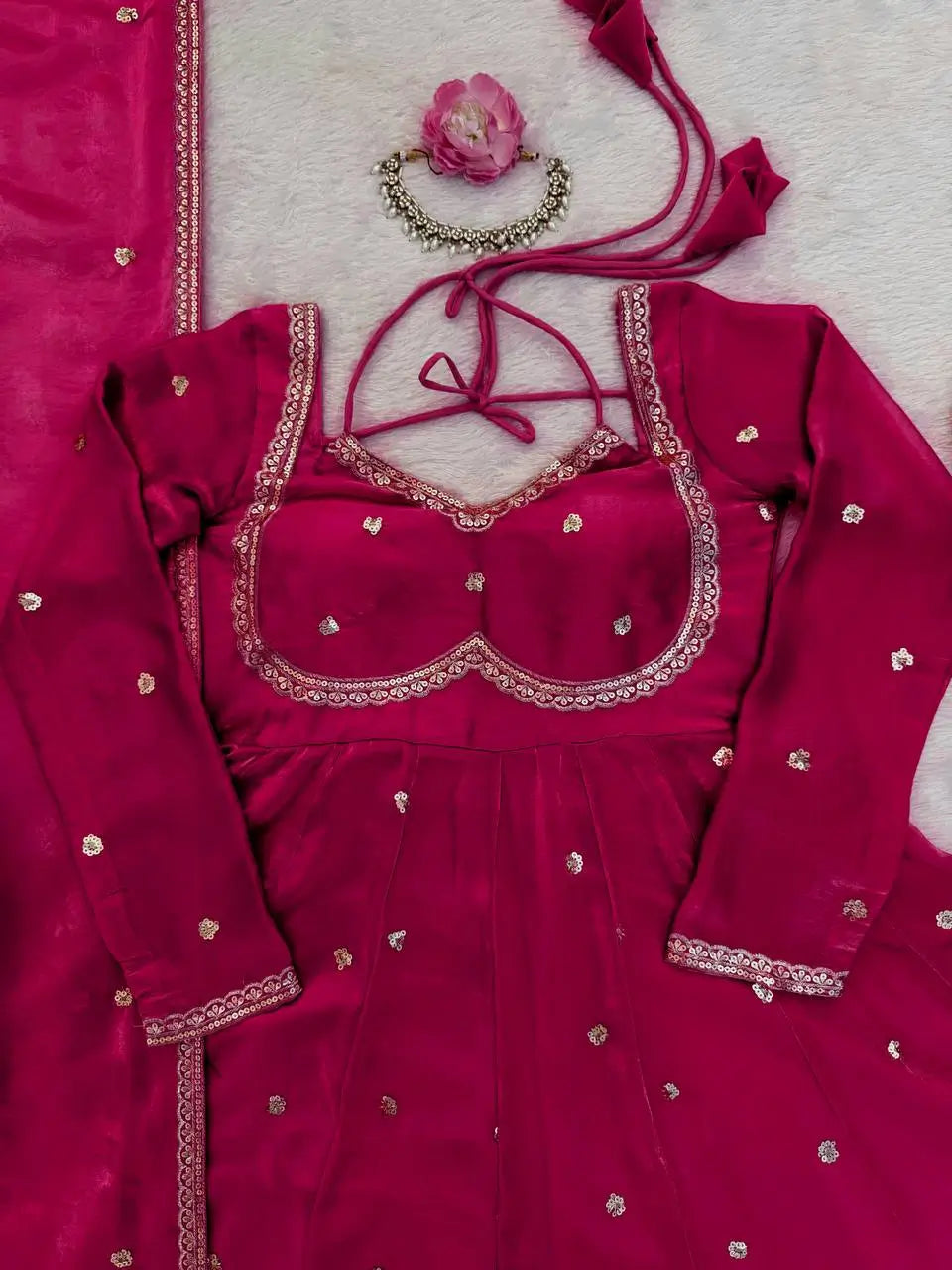 Fendy Silk Embroidered Anarkali Set with Dupatta