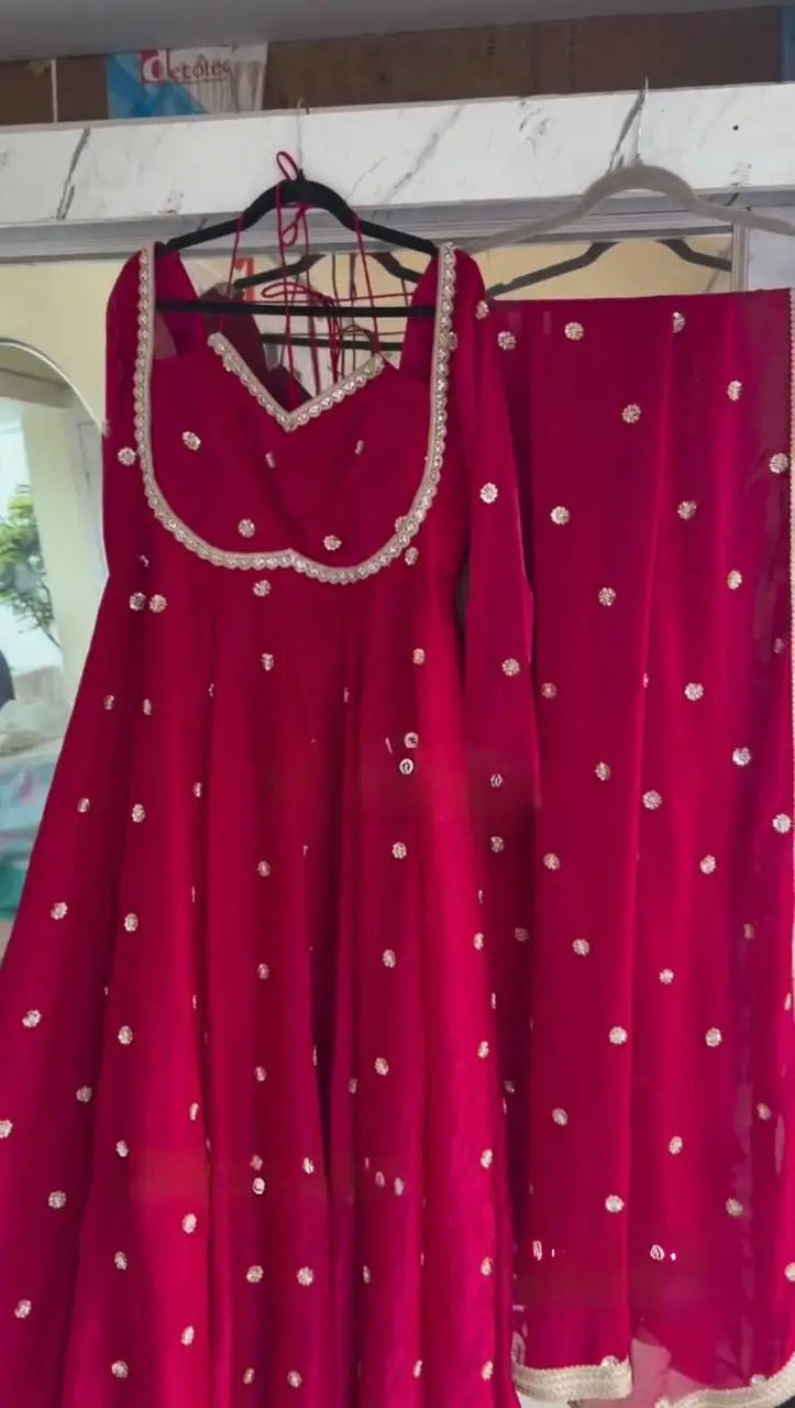 Fendy Silk Embroidered Anarkali Set with Dupatta