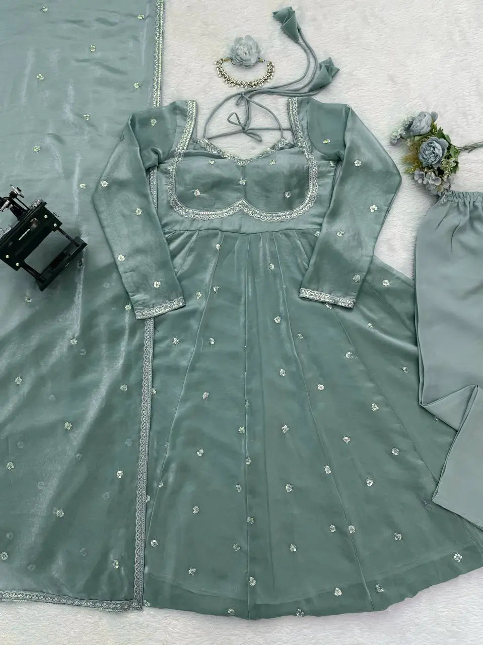 Fendy Silk Embroidered Anarkali Set with Dupatta