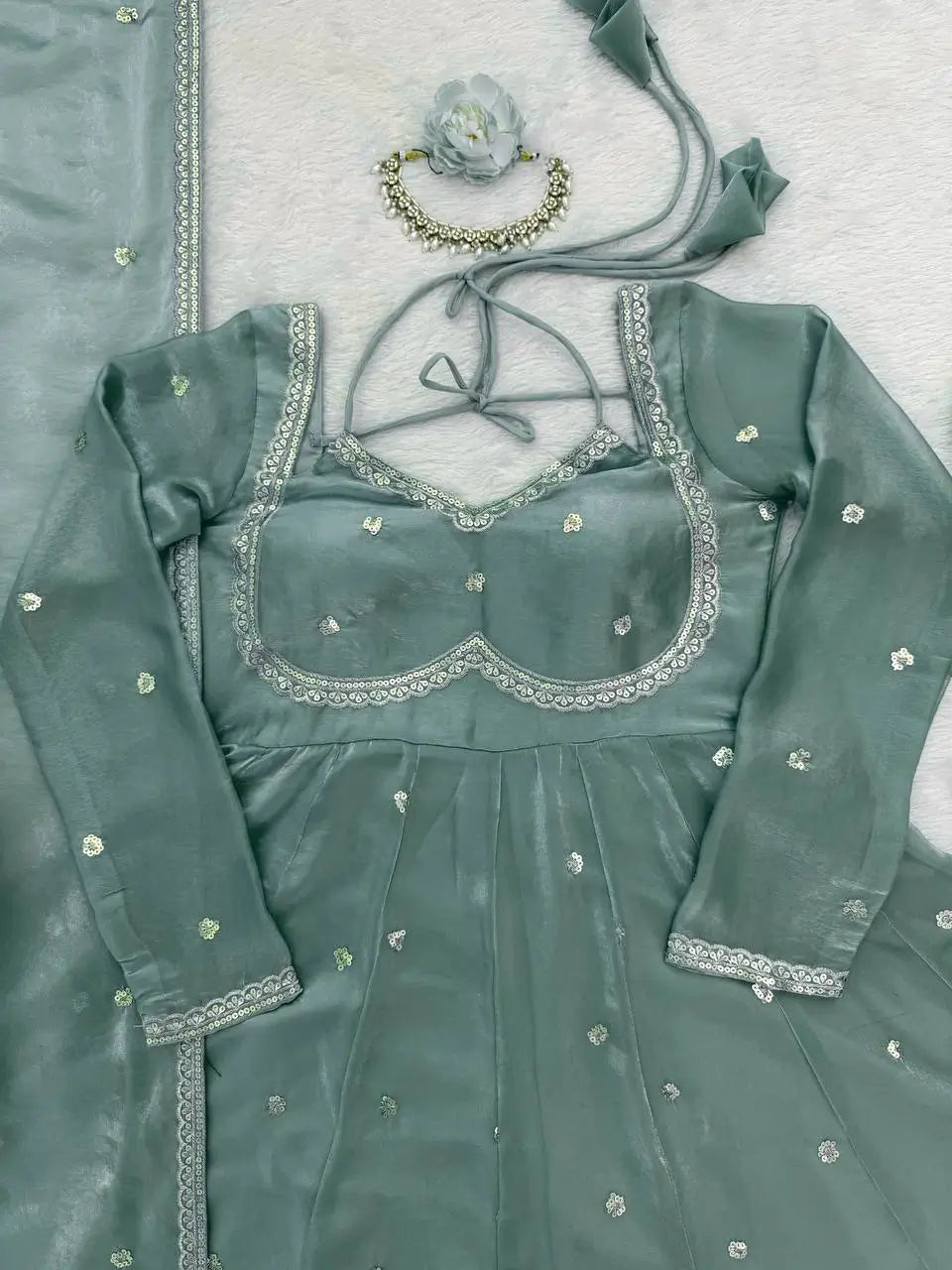 Fendy Silk Embroidered Anarkali Set with Dupatta