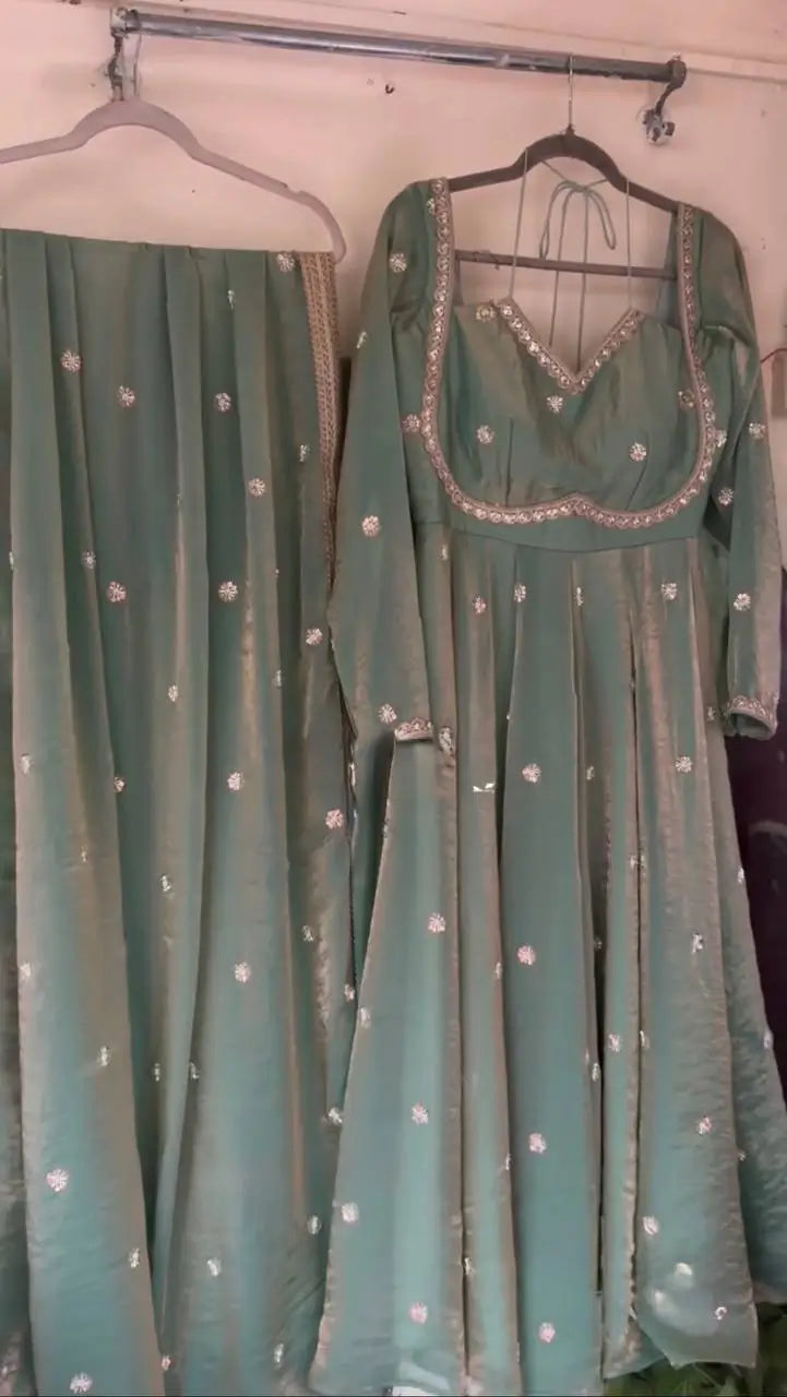 Fendy Silk Embroidered Anarkali Set with Dupatta