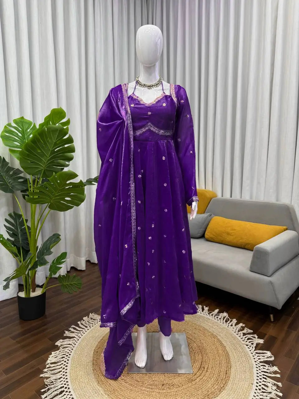 Fendy Silk Embroidered Anarkali Set with Dupatta