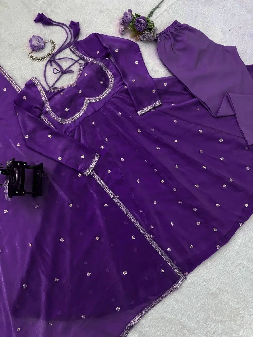 Fendy Silk Embroidered Anarkali Set with Dupatta