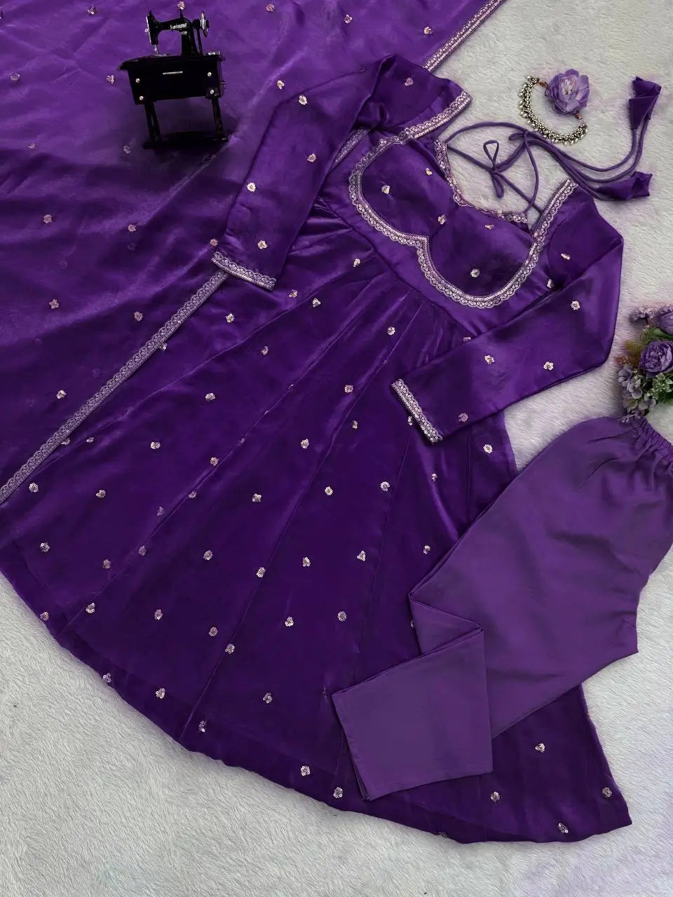 Fendy Silk Embroidered Anarkali Set with Dupatta
