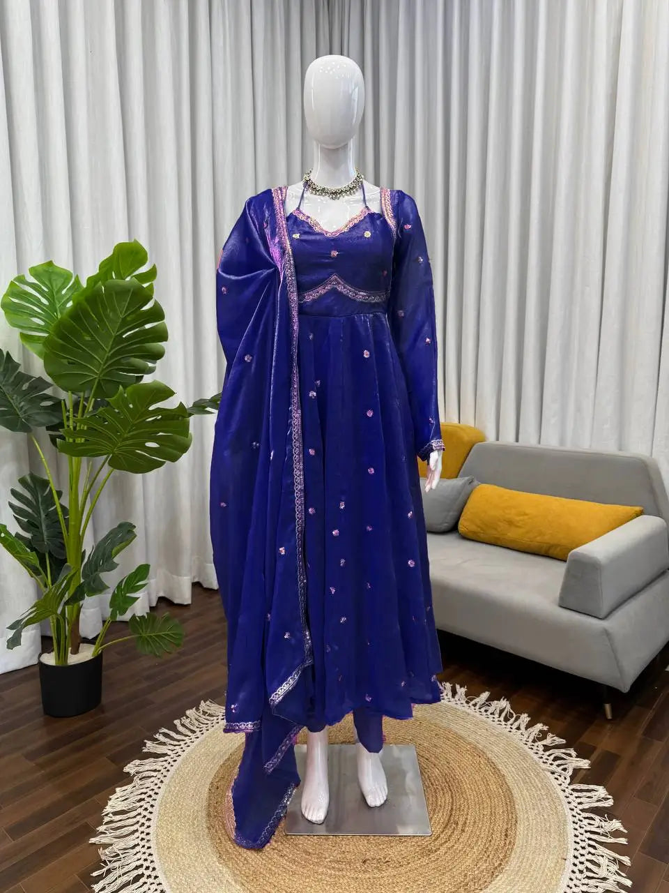 Fendy Silk Embroidered Anarkali Set with Dupatta
