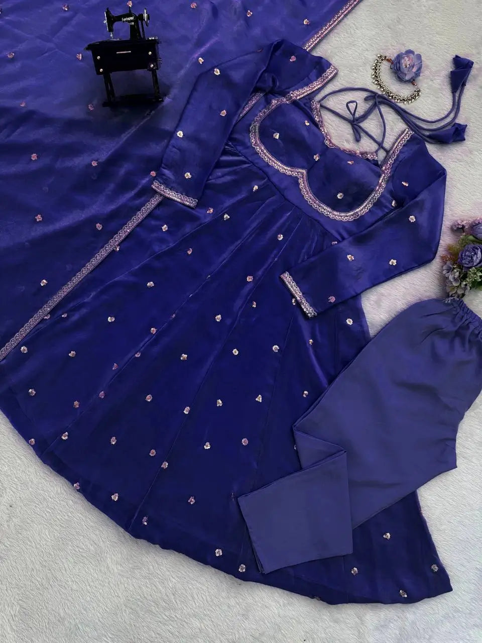 Fendy Silk Embroidered Anarkali Set with Dupatta