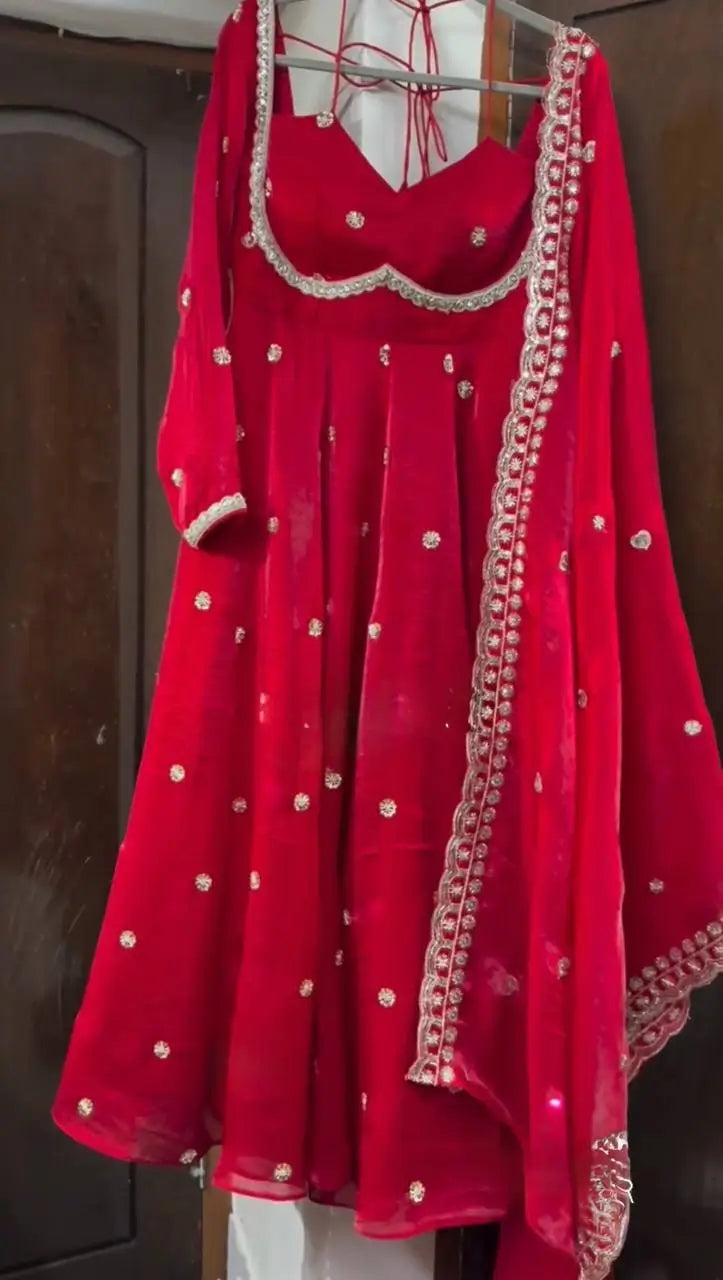 Fendy Silk Embroidered Anarkali Set with Dupatta