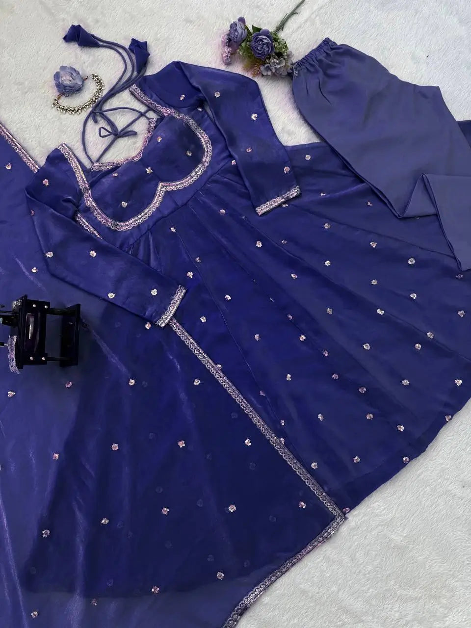 Fendy Silk Embroidered Anarkali Set with Dupatta