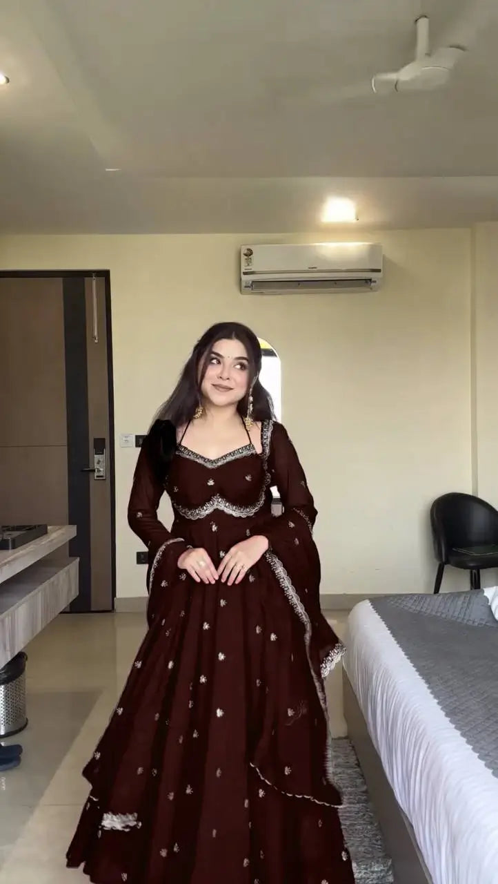 Fendy Silk Embroidered Anarkali Set with Dupatta