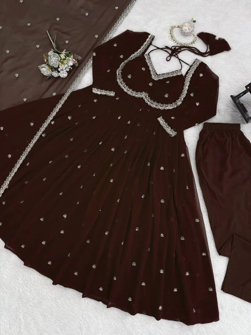 Fendy Silk Embroidered Anarkali Set with Dupatta