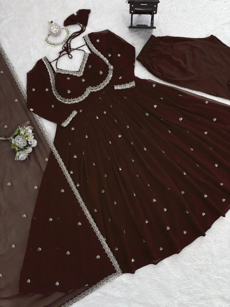 Fendy Silk Embroidered Anarkali Set with Dupatta