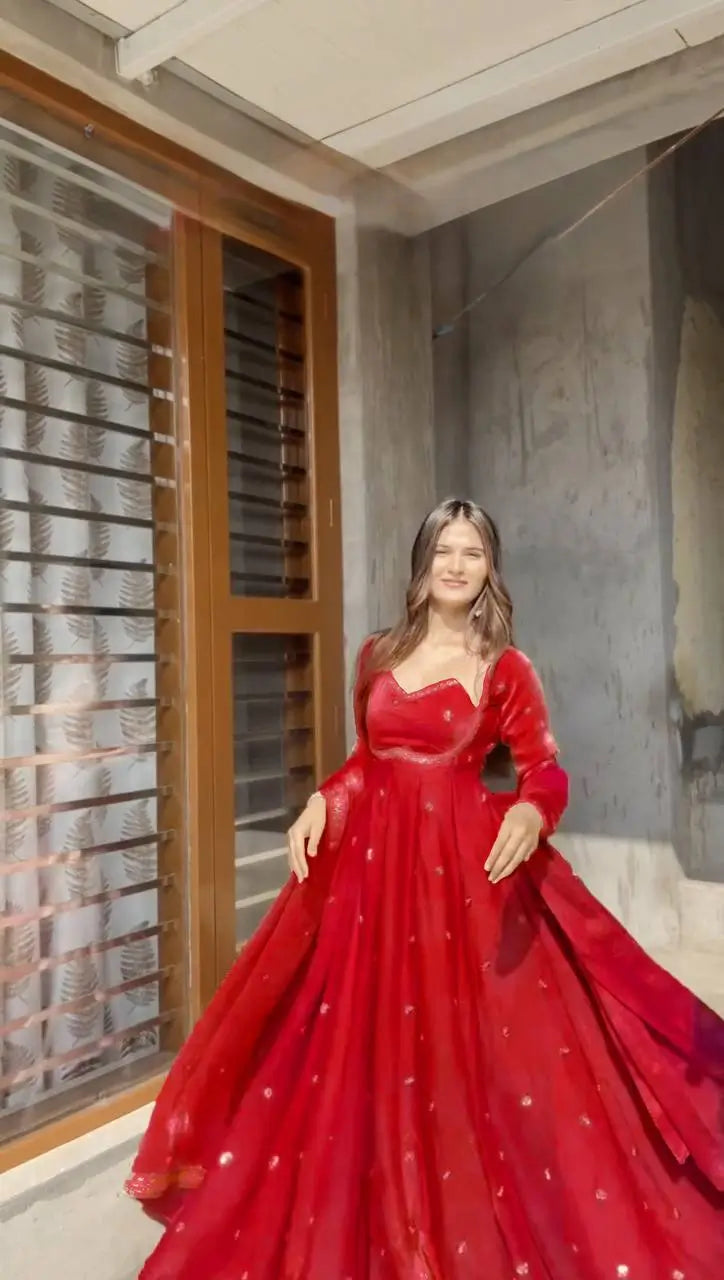 Fendy Silk Embroidered Anarkali Set with Dupatta