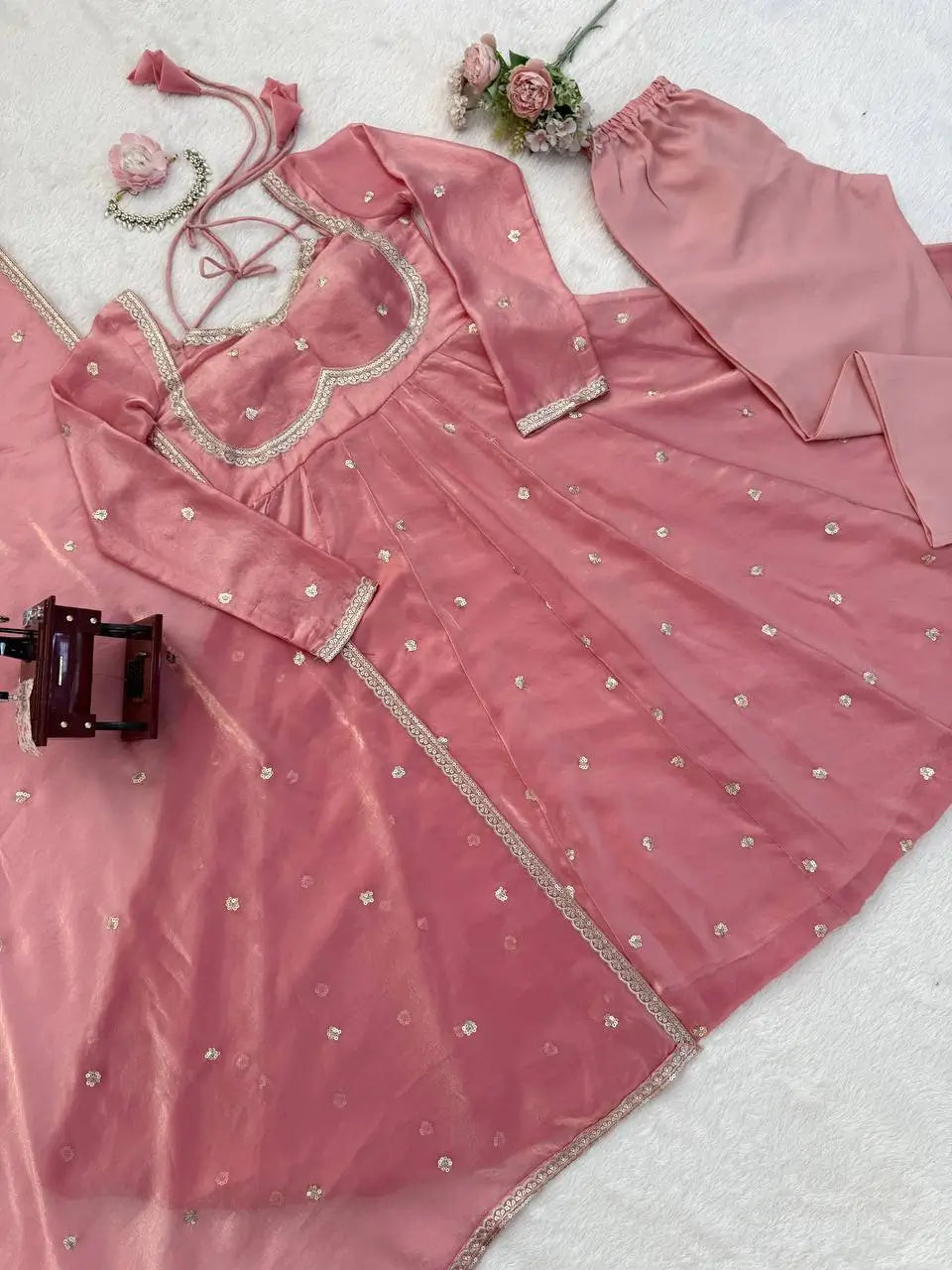 Fendy Silk Embroidered Anarkali Suit Set