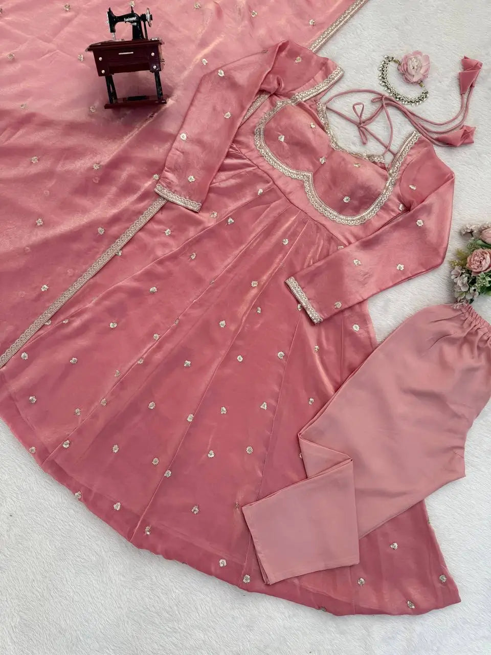 Fendy Silk Embroidered Anarkali Suit Set