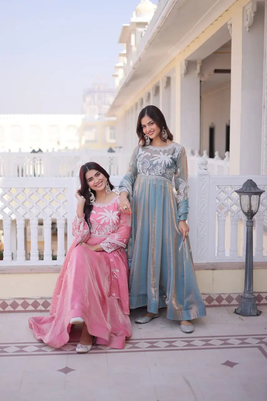 Fendy Silk Embroidered Anarkali Suit Set