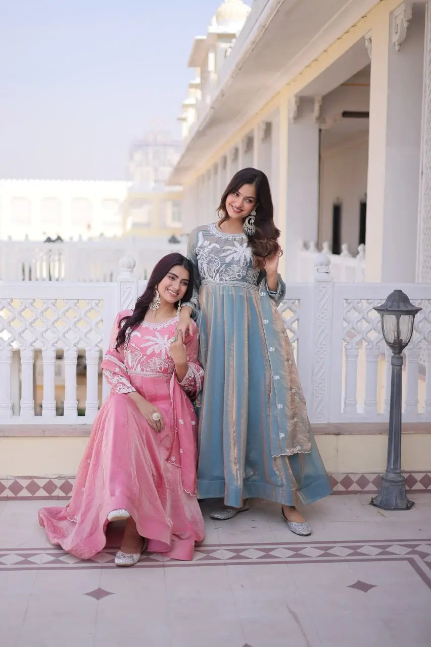 Fendy Silk Embroidered Anarkali Suit Set