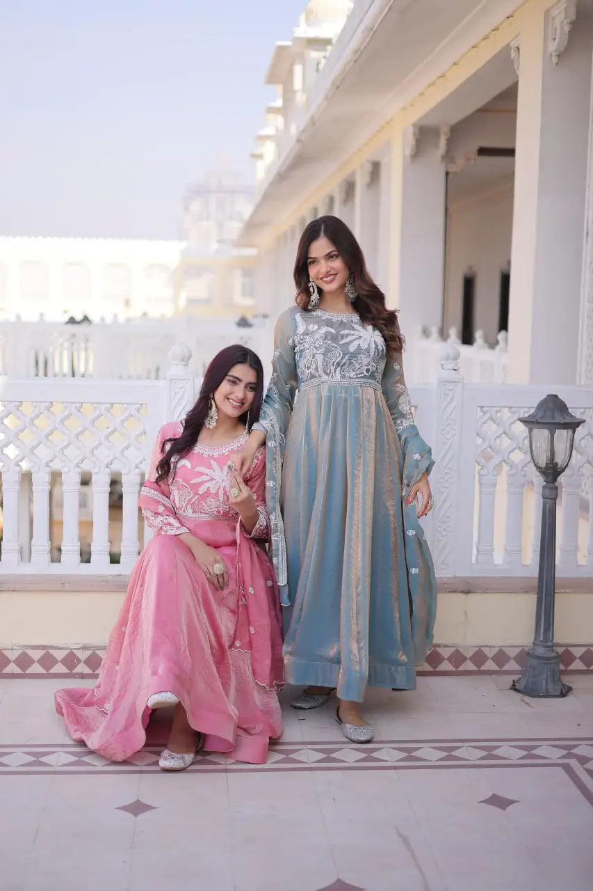 Fendy Silk Embroidered Anarkali Suit Set