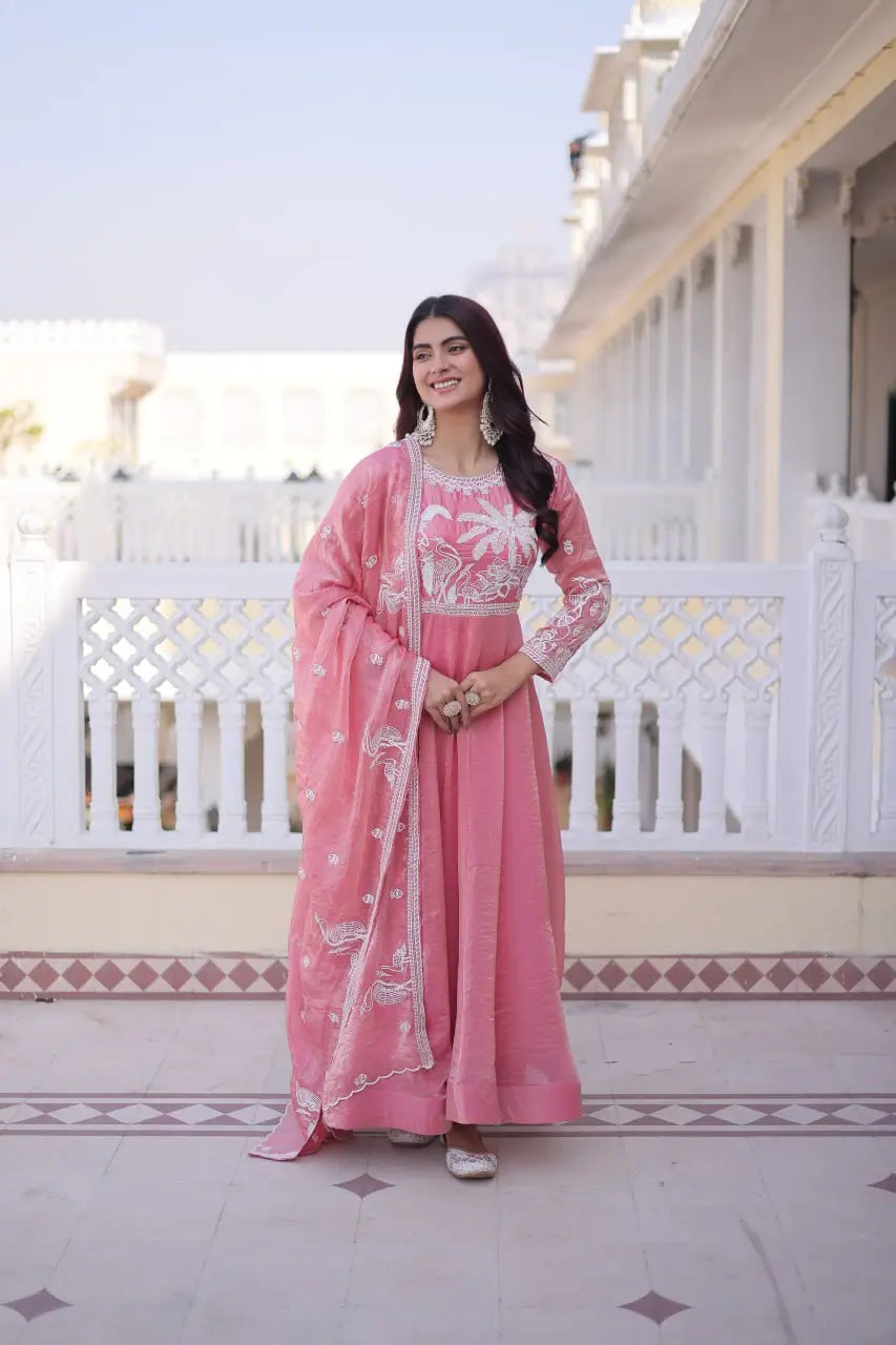 Fendy Silk Embroidered Anarkali Suit Set