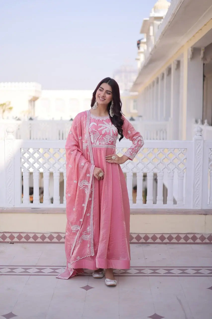 Fendy Silk Embroidered Anarkali Suit Set