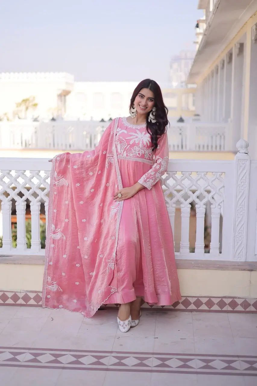 Fendy Silk Embroidered Anarkali Suit Set