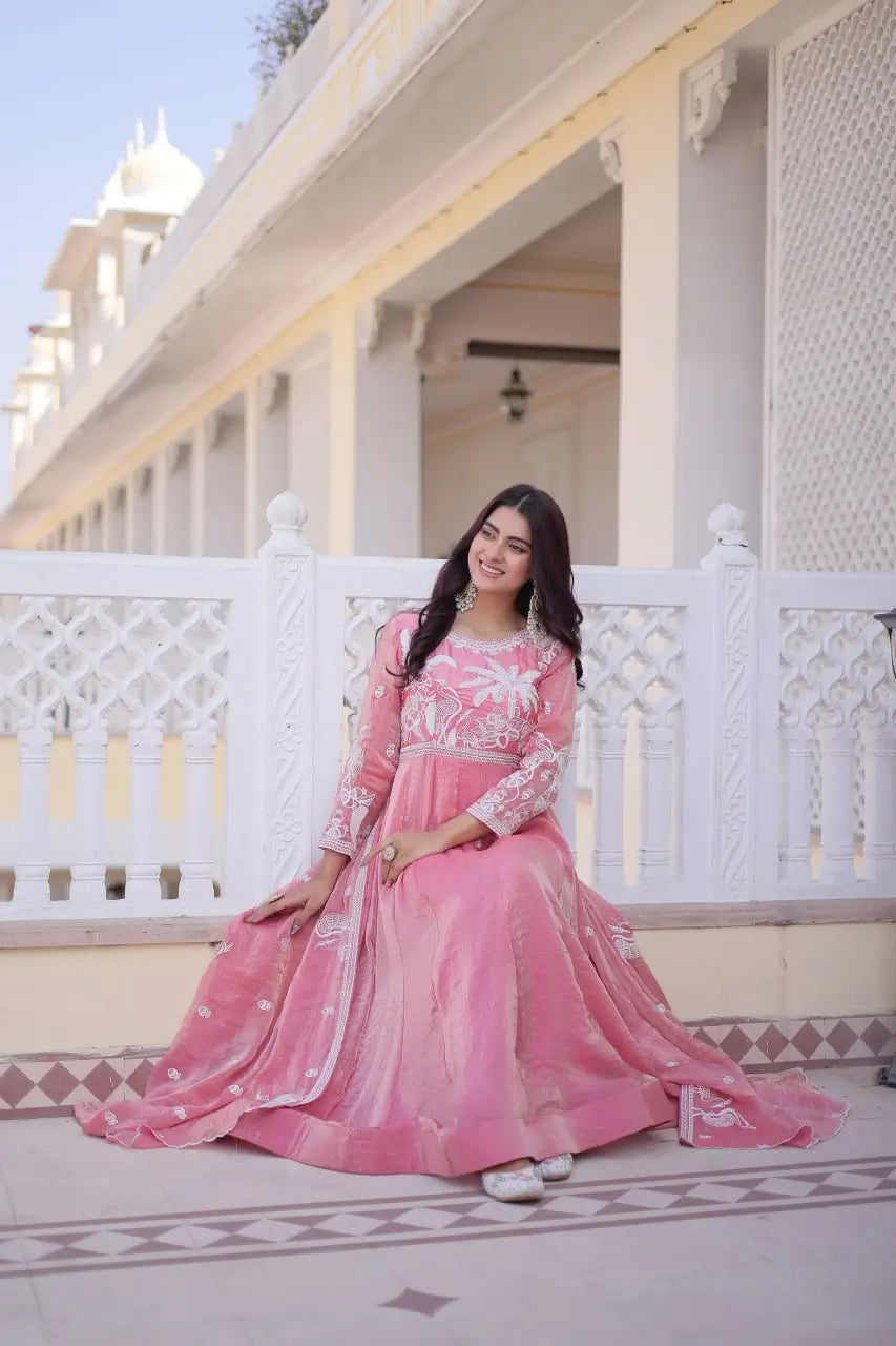 Fendy Silk Embroidered Anarkali Suit Set