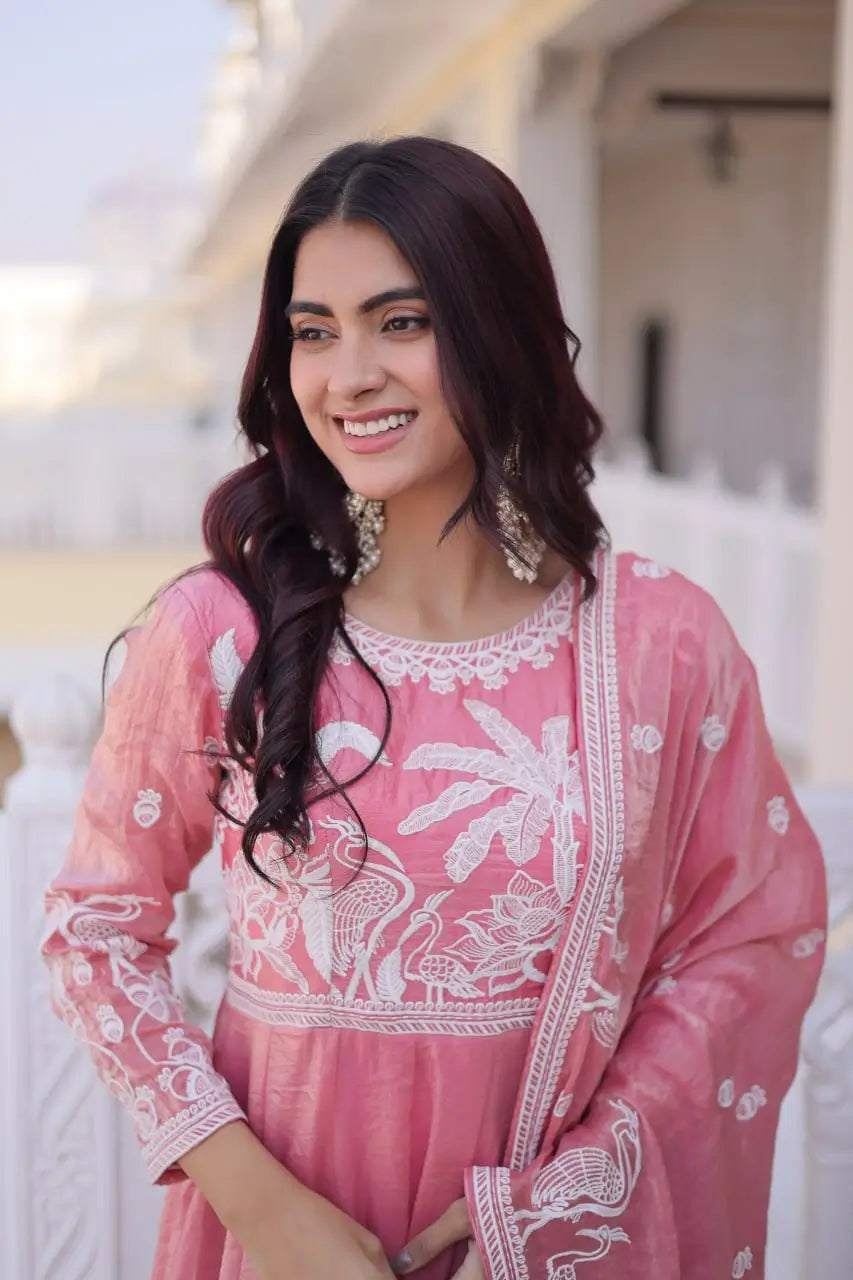 Fendy Silk Embroidered Anarkali Suit Set