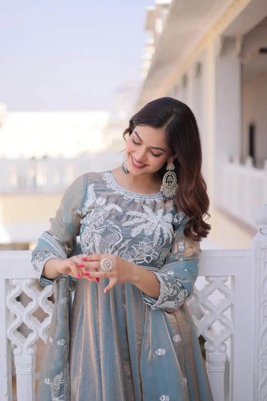 Fendy Silk Embroidered Anarkali Suit Set