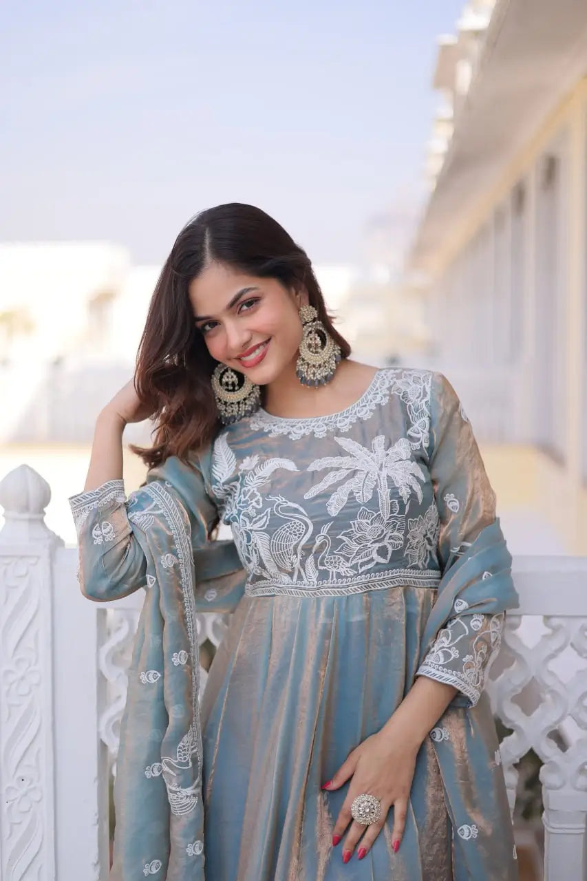 Fendy Silk Embroidered Anarkali Suit Set