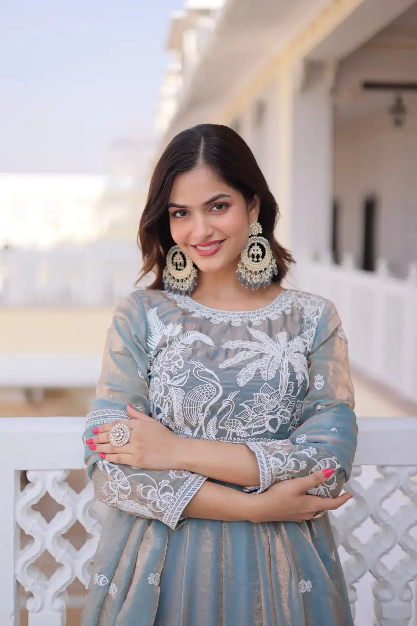 Fendy Silk Embroidered Anarkali Suit Set