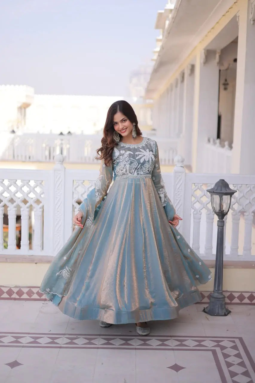 Fendy Silk Embroidered Anarkali Suit Set