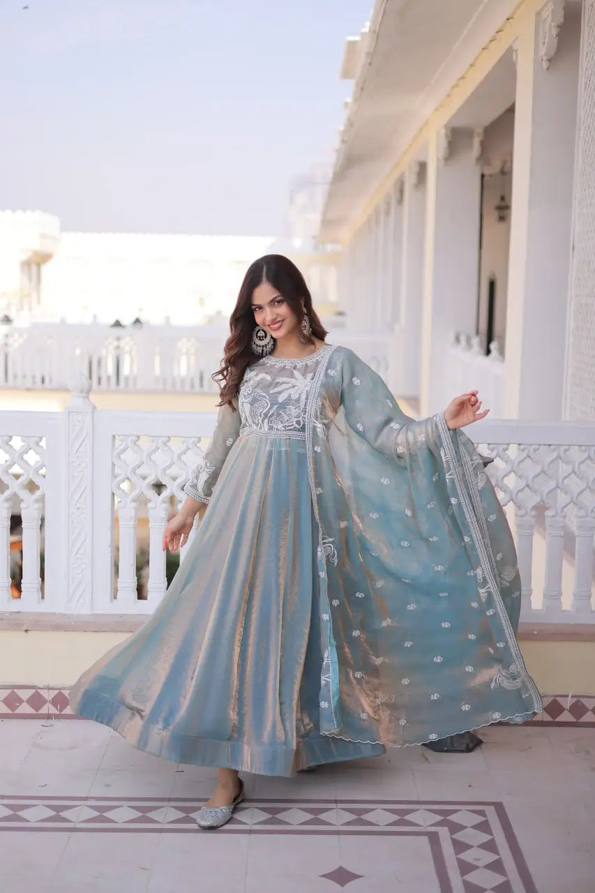 Fendy Silk Embroidered Anarkali Suit Set