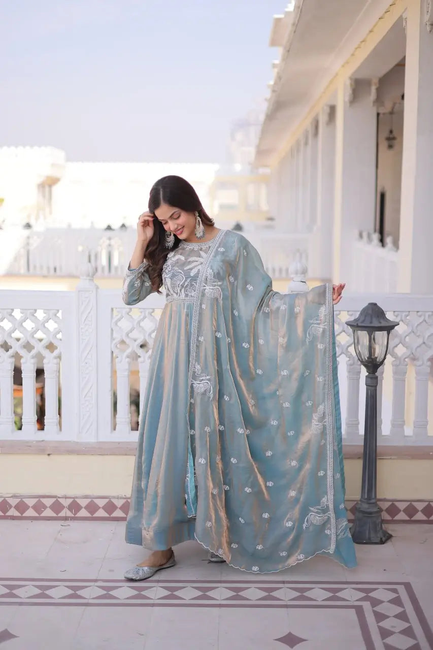 Fendy Silk Embroidered Anarkali Suit Set
